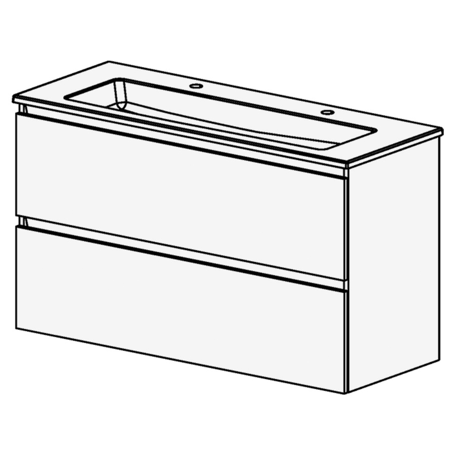 Meuble PROmo-S New XL 121 cm
L: 121 H: 70  P: 46 cm
table en céramique blanc
avec 1 lavabo
et 2 trous robinetteries
vec 2 tiroirs
faces/côtés visibles selon cod
avec liste décor