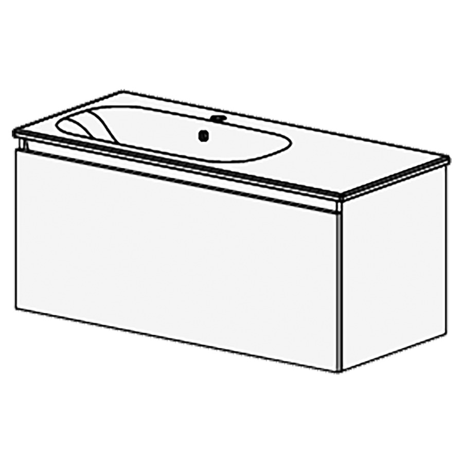 Meuble PROmo Organic 106 cm
L:106 H:47,8 P:46,5 cm
table en céramique blanc
avec 1  lavabo à gauche
avec 1 tiroir
faces/côtés visibles
selon code
avec liste décor