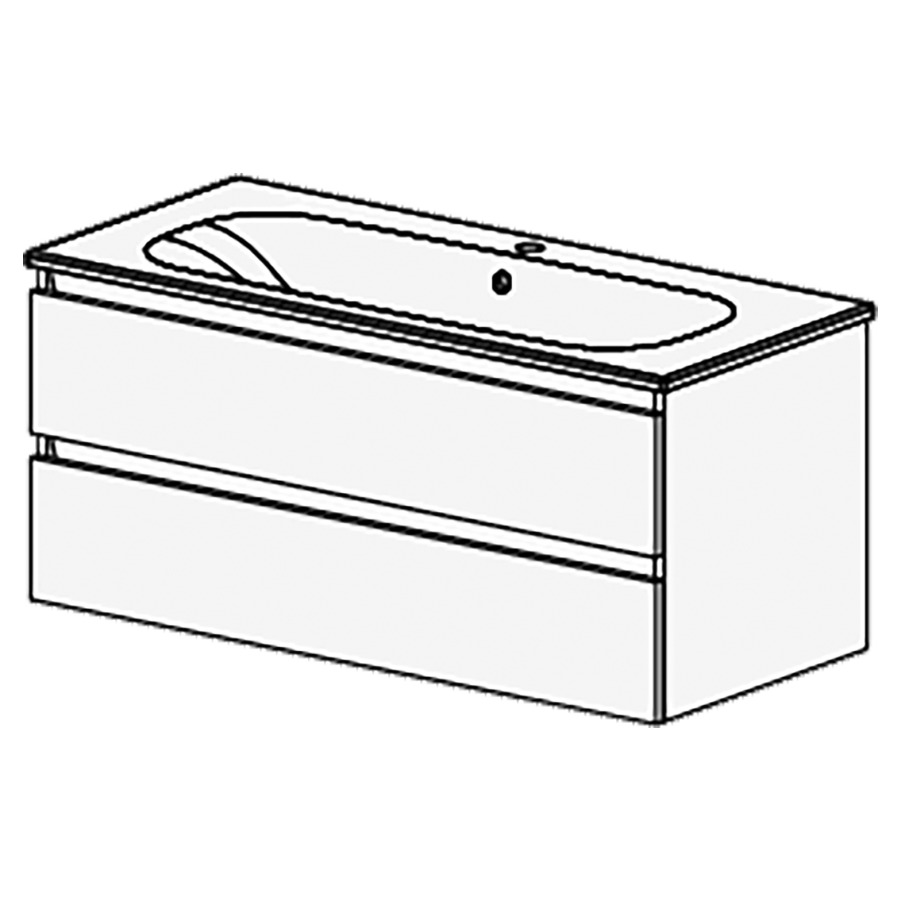 Meuble PROmo Organic 106 cm
L:106 H:47.8 P:46,5 cm
table en céramique blanc
avec 1 lavabo au milieu
avec 2 tiroirs
faces/côtés visibles
selon code
avec liste décor