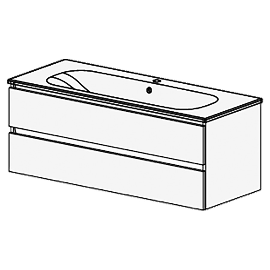 Meuble PROmo Organic 121 cm
L: 121 H: 47,8 P: 46,5 cm
table en céramique blanc
avec 1 lavabo au milieu
avec 2 tiroirs
faces/côtés visibles
selon code
avec liste décor