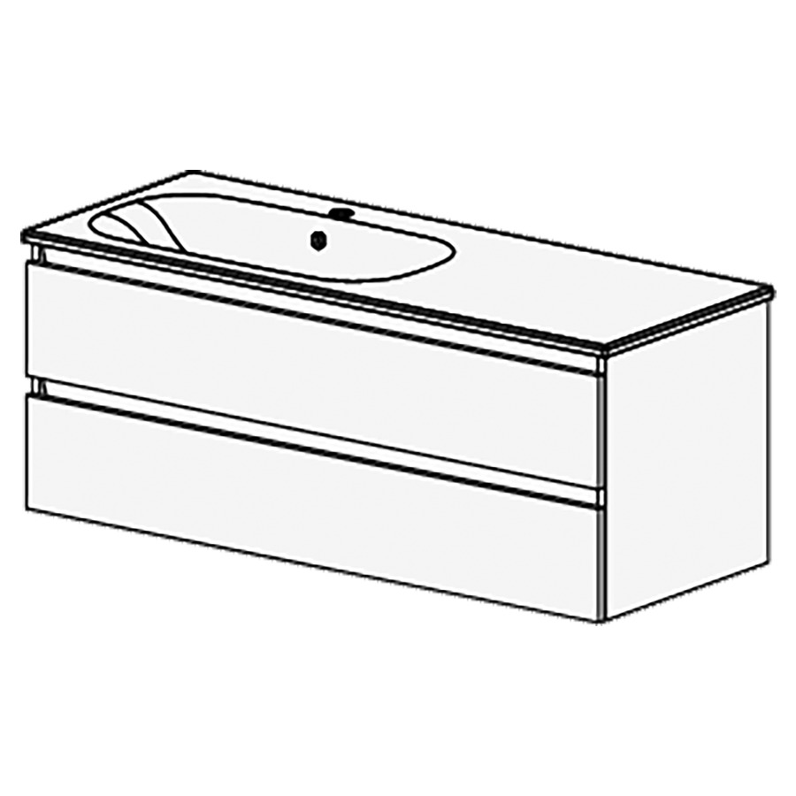 Meuble PROmo Organic 121 cm
L: 121 H: 47,8 P: 46,5 cm
table en céramique blanc
avec 1 lavabo à gauche
avec 2 tiroirs
faces/côtés visibles
avec liste décor