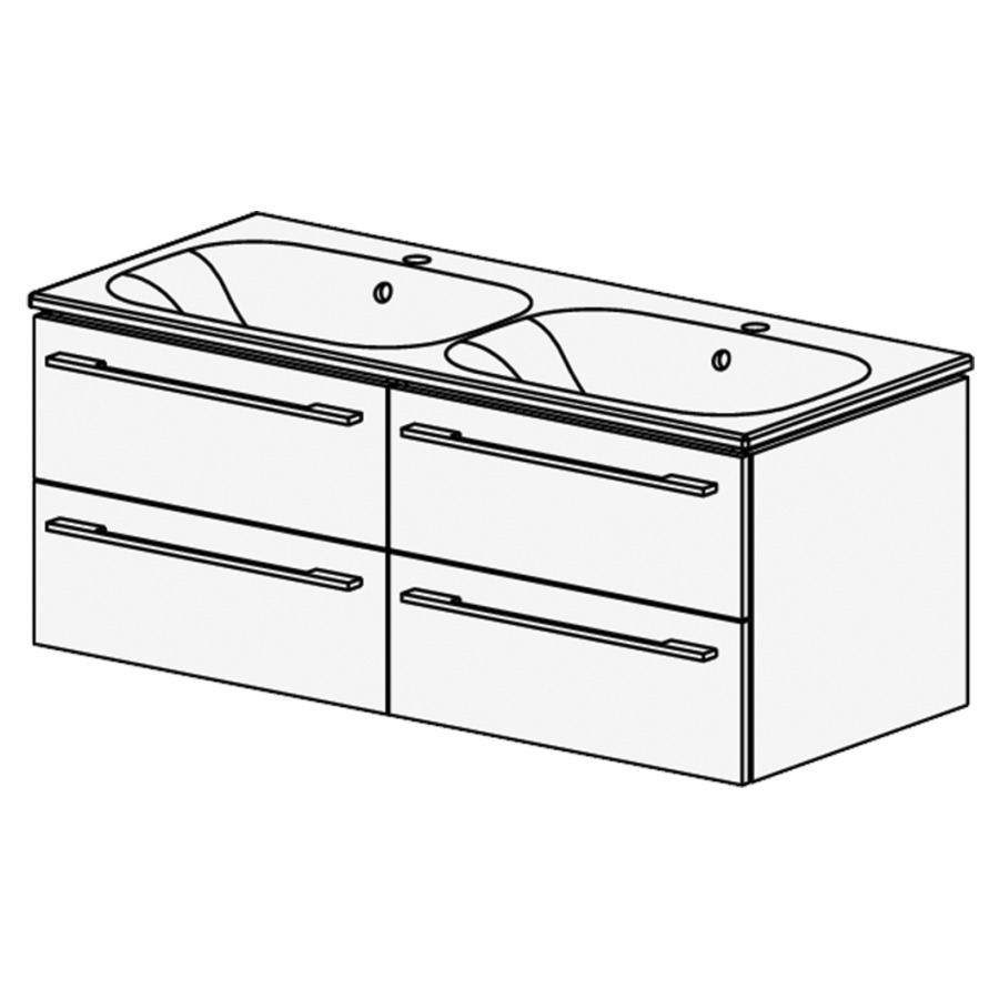 Meuble Stilo Ceram Move II
121 cm
L:  121 / H: 49 / P: 51 cm
table en céramique blanc
avec trop-plein
avec 2 lavabos
4 tiroirs
poignée selon palette
faces/côtés visibles Modern
