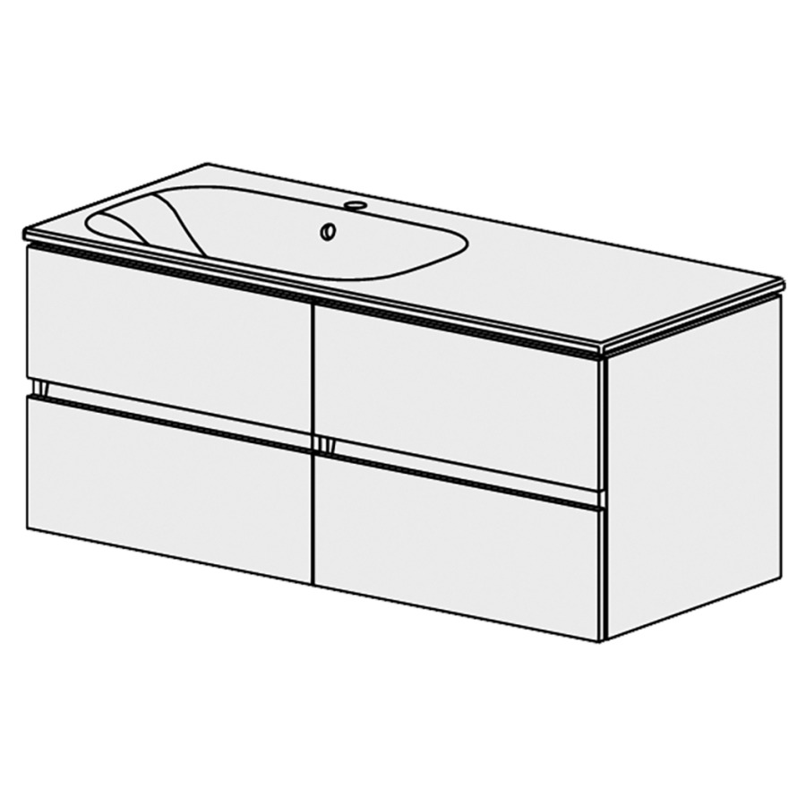 Meuble Stilo Ceram Move II
121 cm
L:  121 / H: 52 / P: 51 cm
table en céramique blanc
avec trop-plein
avec 1 lavabo à gauche
4 tiroirs
avec liste décor
faces/côtés visibles Modern
