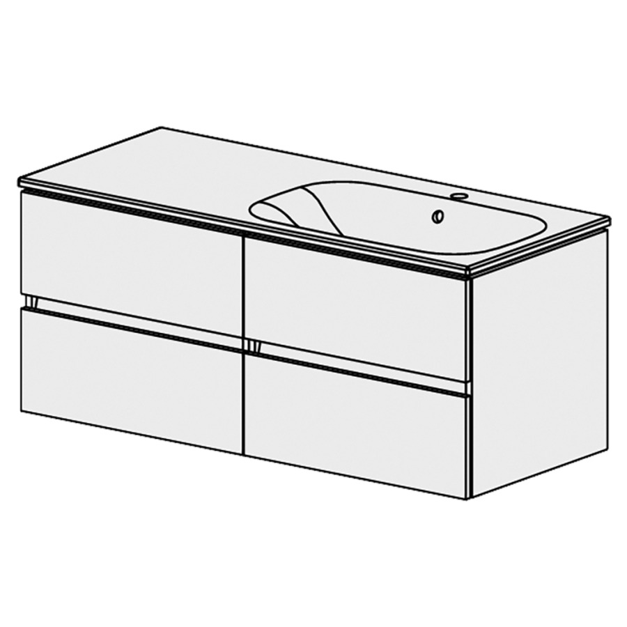Meuble Stilo Ceram Move II
121 cm
L:  121 / H: 52 / P: 51 cm
table en céramique blanc
avec trop-plein
avec 1 lavabo à droite
4 tiroirs
avec liste décor
faces/côtés visibles Modern
