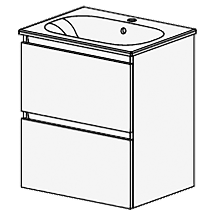 Meuble PROmo Organic XL 61 cm
L:61  H:69,8  P:46,5 cm
table en céramique blanc
avec 1 lavabo au milieu
2 tiroirs
faces/côtés visibles
selon code
avec liste décor