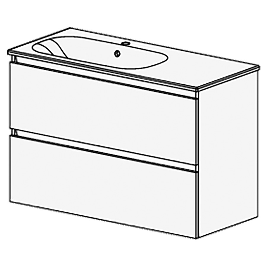 Meuble PROmo Organic XL 106 cm
L:106  H:69,8  P:46,5 cm
table en céramique blanc
avec 1 lavabo à gauche
2 Schubladen
faces/côtés visibles
selon code
avec liste décor