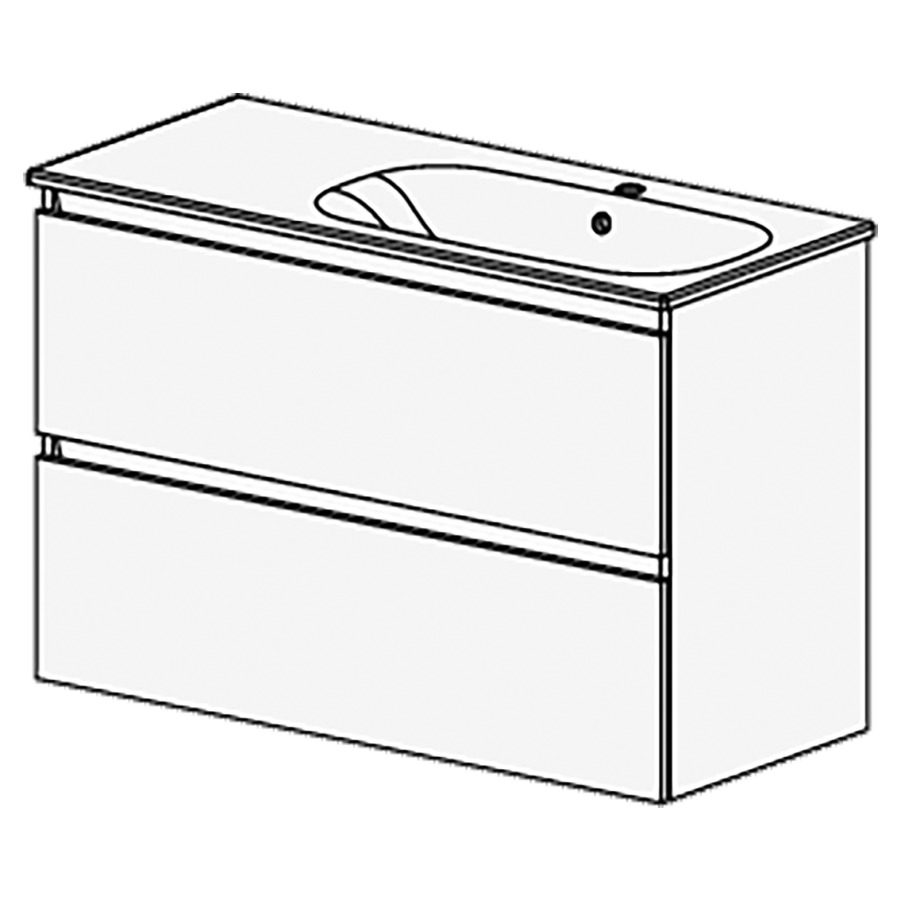 Meuble PROmo Organic XL 106 cm
L:106  H:69,8  P:46,5 cm
table en céramique blanc
avec 1 lavabo à droite
2 tiroirs
faces/côtés visibles
selon code
avec liste décor