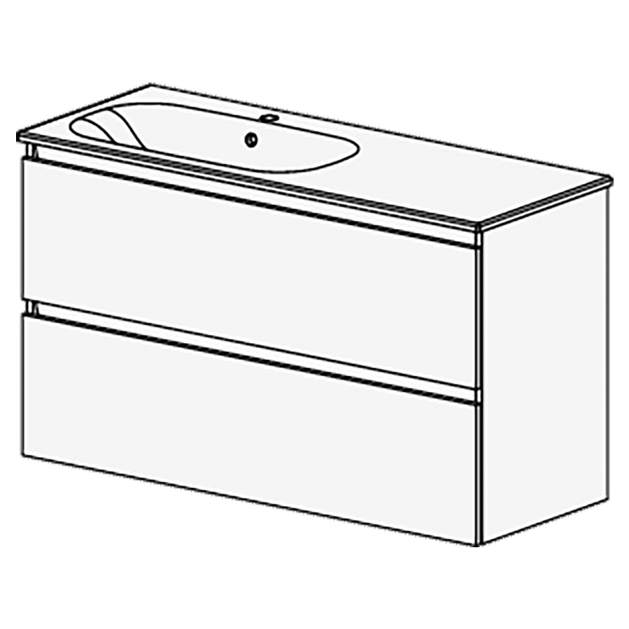 Meuble PROmo Organic XL 121 cm
L:121  H:69,8  P:46,5 cm
table en céramique blanc
avec 1 lavabo à gauche
2 tiroirs
faces/côtés visibles
selon code
avec liste décor