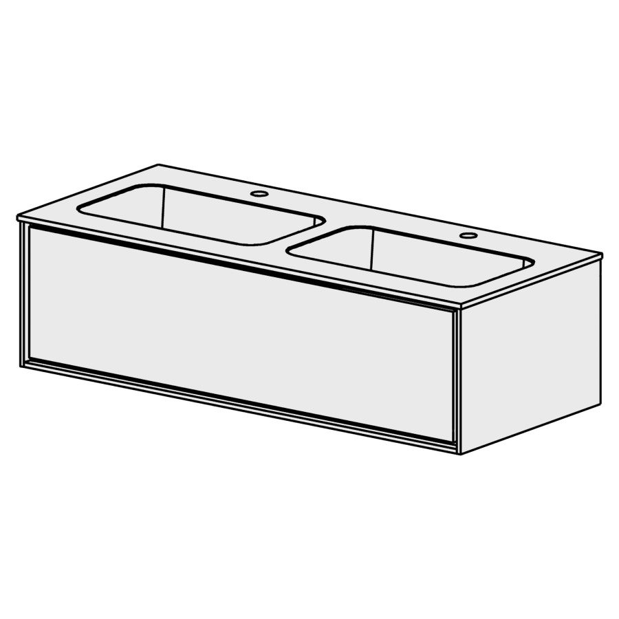 Meuble Harmony Mineral 121 cm
L: 120, H: 34,5, P: 51,5 cm
table en marbre artificiel
blanc brillant avec 2 lavabos
sans trop-plein
1 tiroir
tiroir avec Blumotion
cadre décoratif blanc brillant
face selon code
sans poignée, avec tip-on
couleurs selon palette
inclus siphon à encombrement
réduit & joint caoutchouc 32mm
