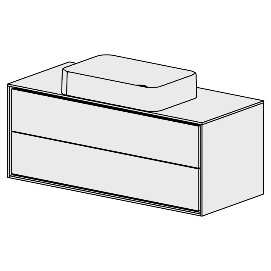 Meuble Harmony 120,5 cm
L: 120, H: 48, P: 51,5 cm
table en blanc Modern
pour 1 lavabo
au milieu sans trop-plein
2 tiroirs avec Blumotion
cadre décoratif blanc brillant
faces selon code
sans poignée, avec tip-on
couleurs selon palette
inclus siphon à encombrement
réduit & joint caoutchouc 32mm