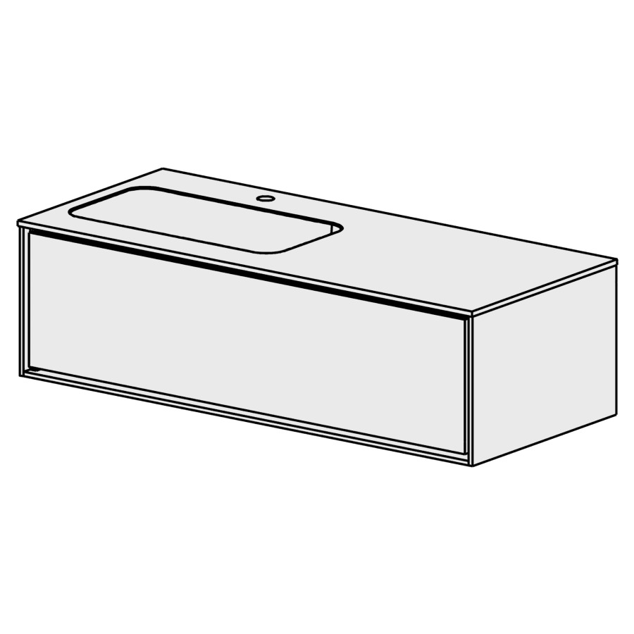 Meuble Harmony Mineral 120,5cm
L: 120, H: 34,5, P: 51,5 cm
table en marbre artificiel
blanc brillant avec 1 lavabo
à gauche, sans trop-plein
1 tiroir
tiroir avec Blumotion
cadre décoratif blanc brillant
face selon code
sans poignée, avec tip-on
couleurs selon palette
inclus siphon à encombrement
réduit & joint caoutchouc 32mm