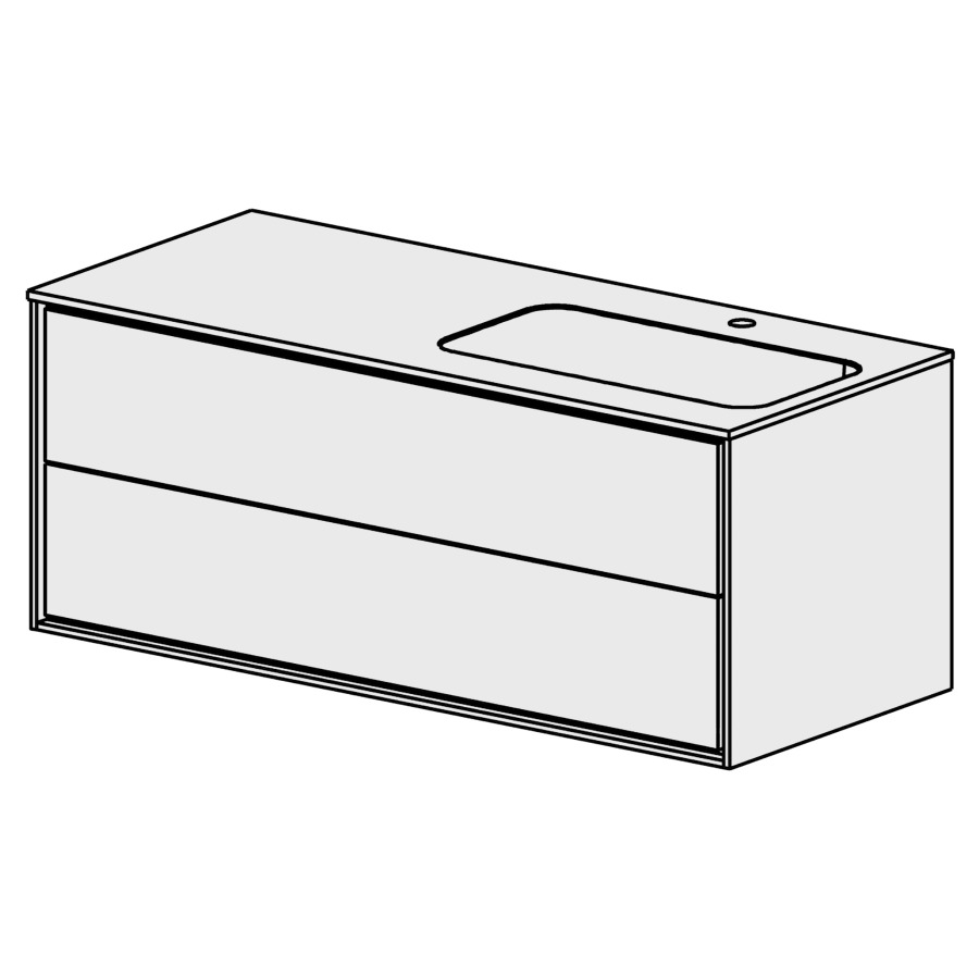 Meuble Harmony Mineral 120,5cm
L: 120, H: 48,5, P: 51,5 cm
table en marbre artificiel
blanc mat,avec 1 lavabo droite
sans trop-plein,2 tiroirs
tiroirs avec Blumotion
cadre décoratif blanc mat
faces selon code
sans poignée, avec tip-on
couleurs selon palette
inclus siphon à encombrement
réduit & joint caoutchouc 32mm
