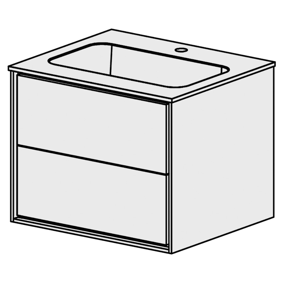 Meuble Harmony 61 cm
L: 60 H: 48,5, P: 51,5 cm
table en marbre artificiel
blanc mat,avec 1 lavabo au mi-
lieu sans trop-plein,2 tiroirs
tiroirs avec Blumotion
cadre décoratif blanc mat
faces selon code
sans poignée, avec tip-on
couleurs selon palette
inclus siphon à encombrement
réduit & joint caoutchouc 32mm
