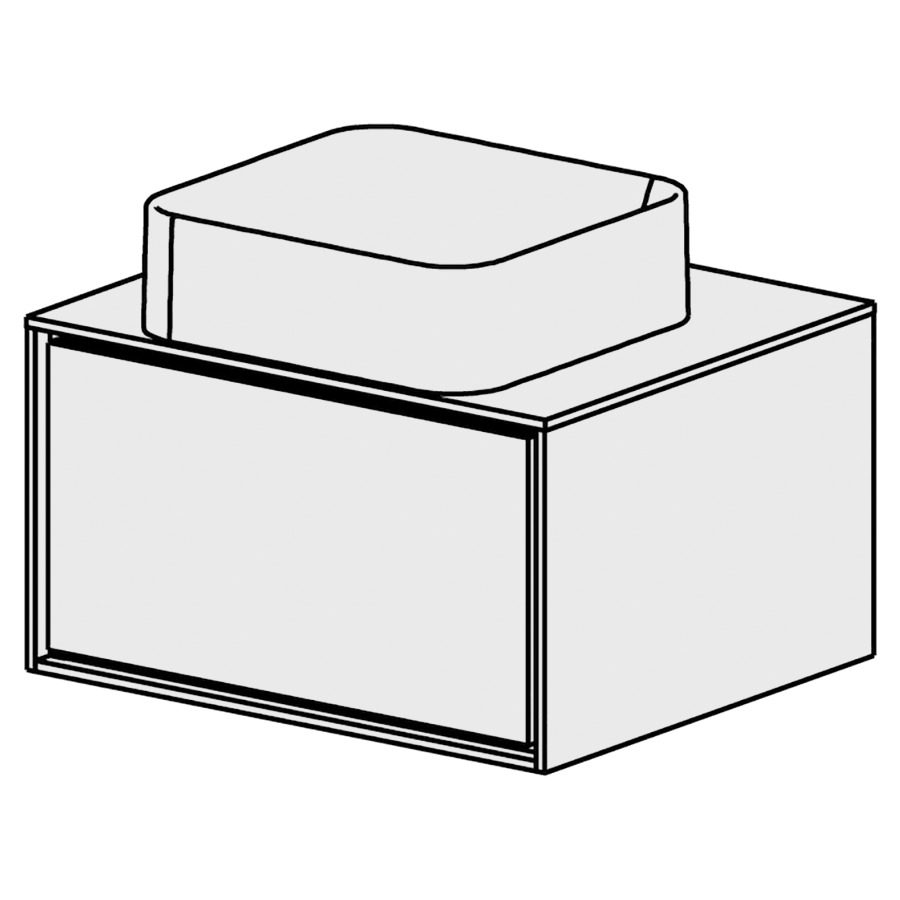 Meuble Harmony 61 cm
L: 60,5, H: 34, P: 51,5 cm
table en blanc Modern
pour 1 lavabo au milieu
sans trop-plein, 1 tiroir
tiroir avec Blumotion
cadre décoratif blanc mat
face selon code
sans poignée, avec tip-on
couleurs selon palette
inclus siphon à encombrement
réduit & joint caoutchouc 32mm