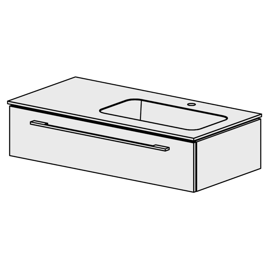 Meuble Stilo Mineral 106 cm
L:106, H:24,8, P:51,5 cm
table en marbre artificiel
blanc mat
avec 1 lavabo à droite
1 tiroir
tiroir avec Blumotion
avec poignées selon palette
faces/côtés visibles sel. code
couleurs selon palette
inclus siphon à encombrement
réduit & joint caoutchouc 32mm