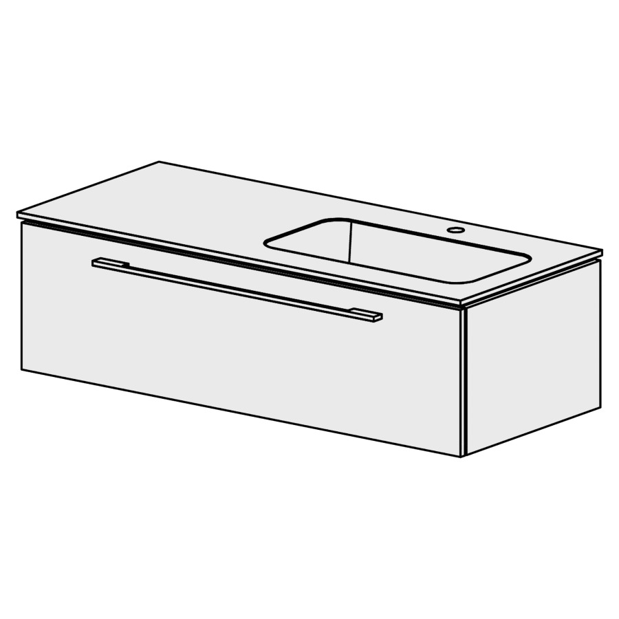 Meuble Stilo Mineral 121 cm
L:121, H:34,8, P:51,5 cm
table en marbre artificiel
blanc mat
avec 1 lavabo à droite
1 tiroir
tiroir avec Blumotion
avec poignées selon palette
faces/côtés visibles sel. code
couleurs selon palette
inclus siphon à encombrement
réduit & joint caoutchouc 32mm
