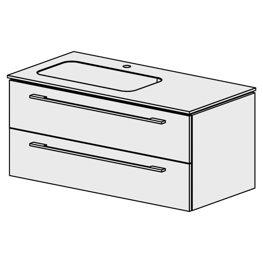 Meuble Stilo Mineral 106 cm
L:106, H:46, P:51,5 cm
table en marbre artificiel
blanc mat
avec 1 lavabo à gauche
2 tiroirs
tiroirs avec Blumotion
avec poignées selon palette
faces/côtés visibles sel. code
couleurs selon palette
inclus siphon à encombrement
réduit & joint caoutchouc 32mm
