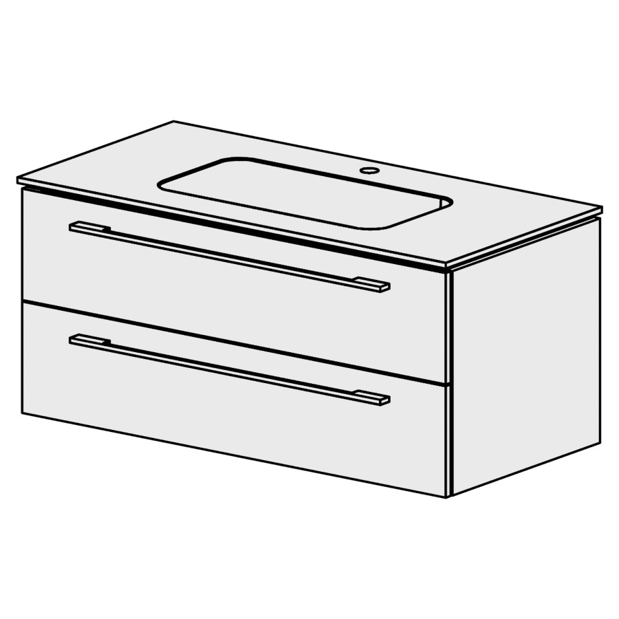 Meuble Stilo Mineral 106 cm
L:106, H:46, P:51,5 cm
table en marbre artificiel
blanc mat
avec 1 lavabo au milieu
2 tiroirs
tiroirs avec Blumotion
avec poignées selon palette
faces/côtés visibles sel. code
couleurs selon palette
inclus siphon à encombrement
réduit & joint caoutchouc 32mm