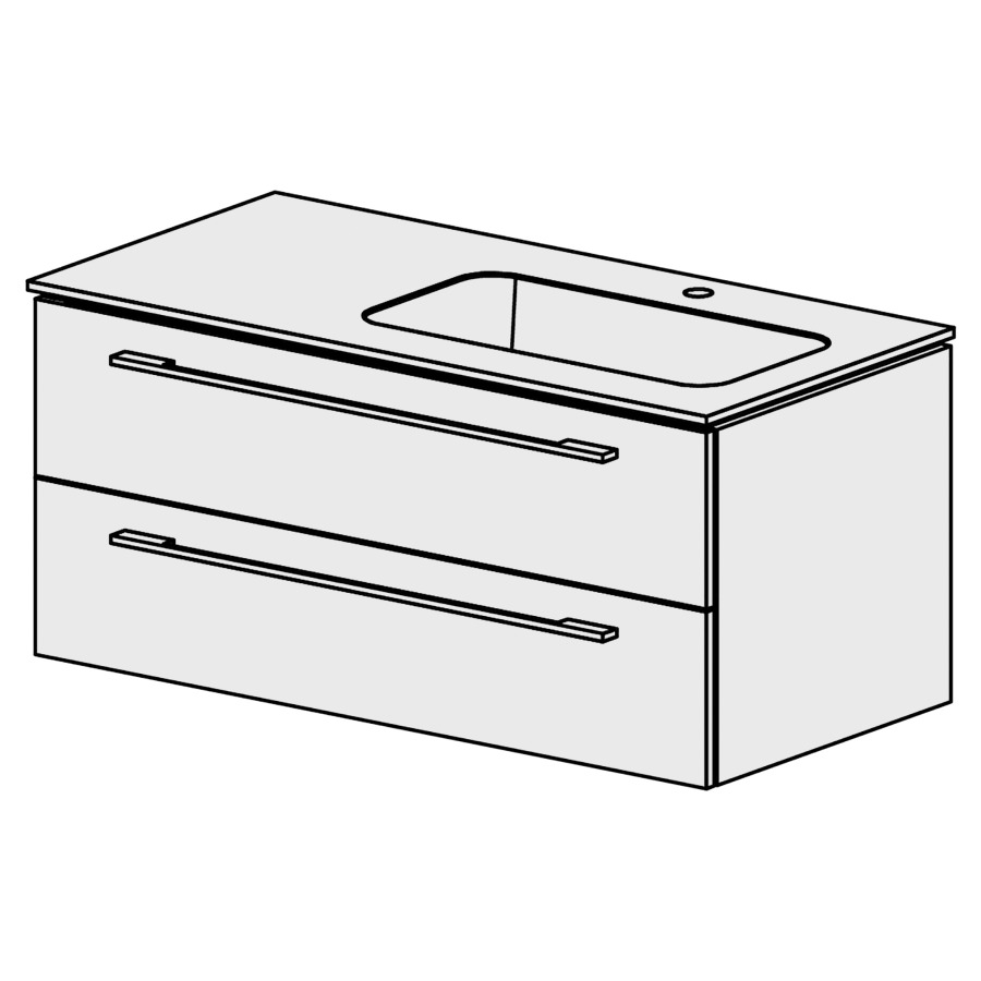 Meuble Stilo Mineral 106 cm
L:106, H:46, P:51,5 cm
table en marbre artificiel
blanc mat
avec 1 lavabo à droite
2 tiroirs
tiroirs avec Blumotion
avec poignées selon palette
faces/côtés visibles sel. code
couleurs selon palette
inclus siphon à encombrement
réduit & joint caoutchouc 32mm