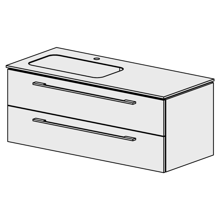 Meuble Stilo Mineral 121 cm
L:121, H:46, P:51,5 cm
table en marbre artificiel
blanc mat
avec 1 lavabo à gauche
2 tiroirs
tiroirs avec Blumotion
avec poignées selon palette
faces/côtés visibles sel. code
couleurs selon palette
inclus siphon à encombrement
réduit & joint caoutchouc 32mm