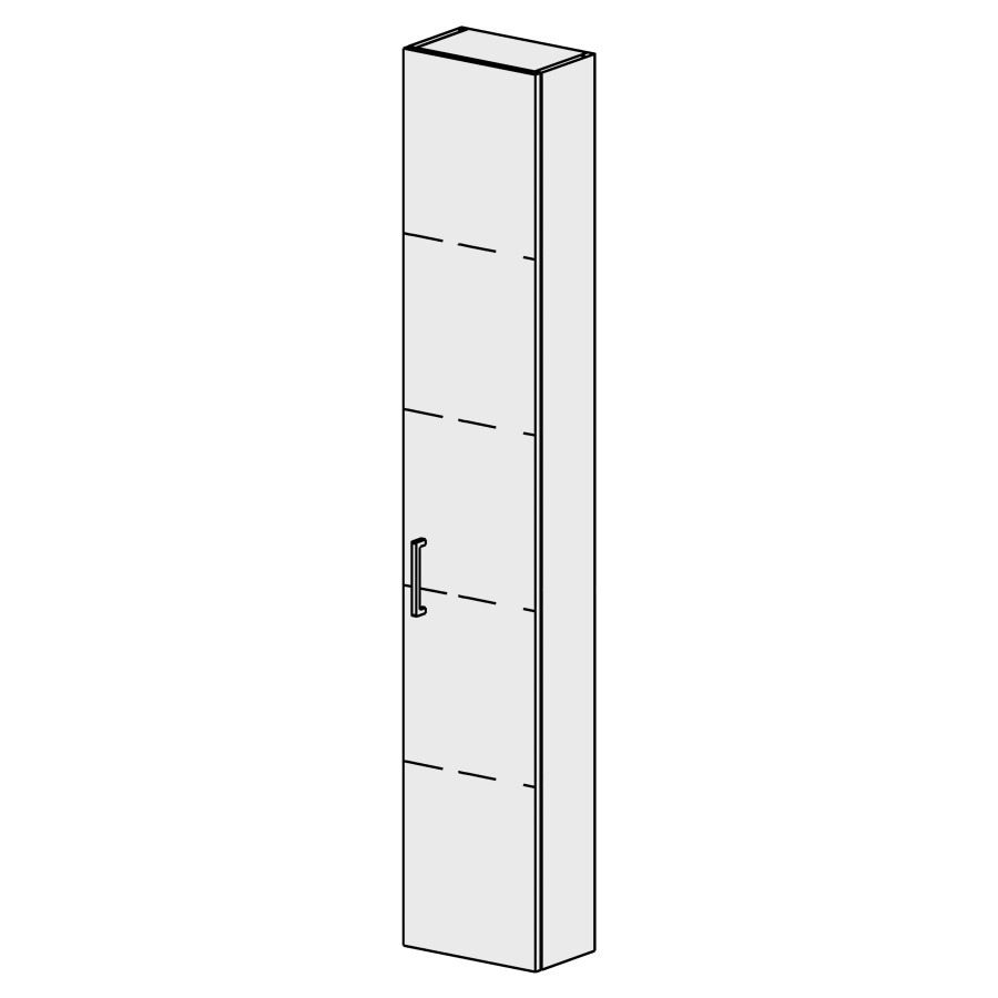 Armoire haute Sélection 30 cm
L: 30 H: 168, P: 17,8 cm
1 porte, charnières à gauche
4 rayons réglables
porte avec Blumotion
poignée selon palette
face/côtés visibles sel. code
couleurs selon palette