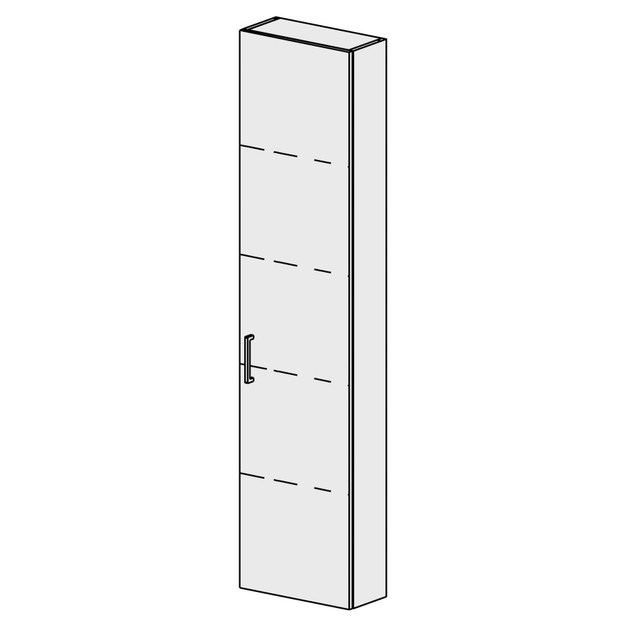 Armoire haute Sélection 40 cm
L: 40 H: 168, P: 17,8 cm
1 porte, charnières à gauche
4 rayons réglables
porte avec Blumotion
poignée selon palette
face/côtés visibles sel. code
couleurs selon palette