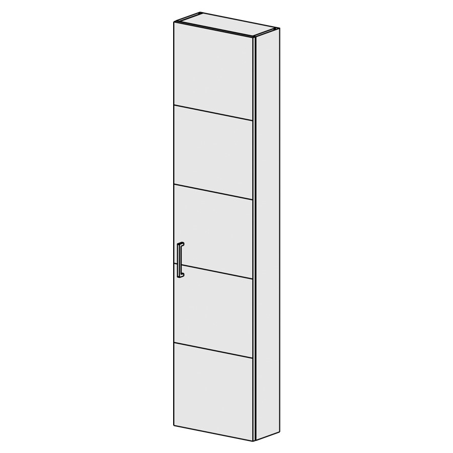 Armoire haute Sélection 40 cm
L: 40 H: 168, P: 17,8 cm
1 porte, charnières à droite
4 rayons réglables
porte avec Blumotion
poignée selon palette
face/côtés visibles sel. code
couleurs selon palette