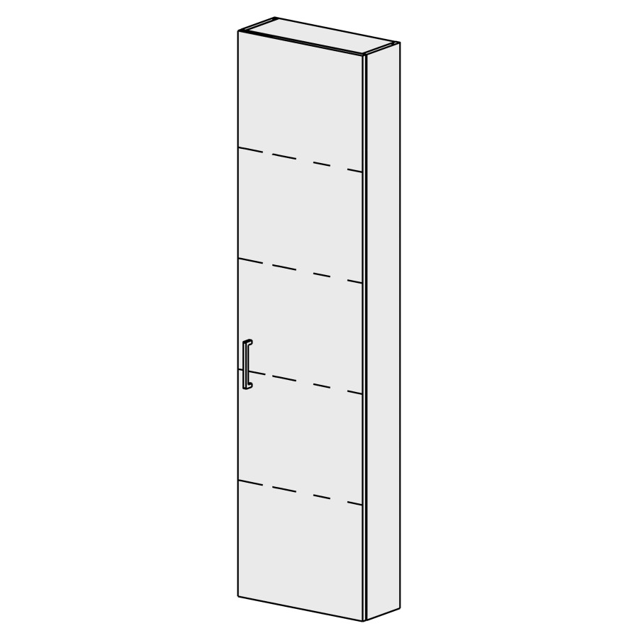 Armoire haute Sélection 45 cm
L: 45 H: 168, P: 17,8 cm
1 porte, charnières à gauche
4 rayons réglables
porte avec Blumotion
poignée selon palette
face/côtés visibles sel. code
couleurs selon palette
