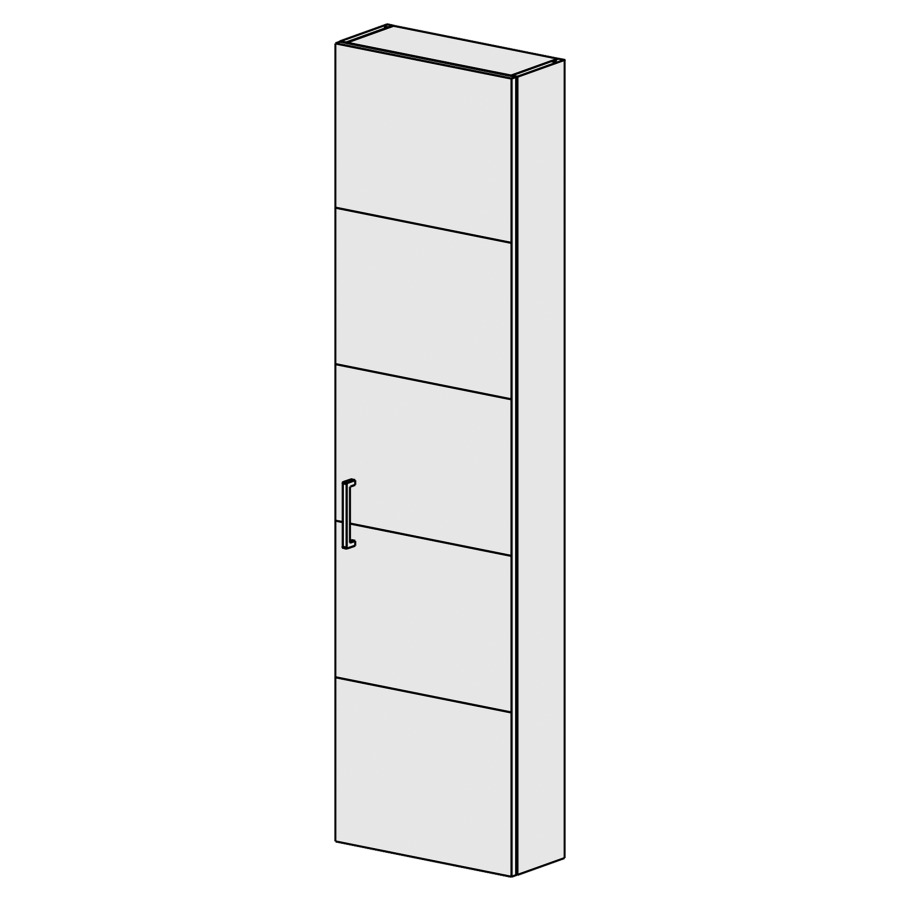 Armoire haute Sélection 45 cm
L: 45 H: 168, P: 17,8 cm
1 porte, charnières à droite
4 rayons réglables
porte avec Blumotion
poignée selon palette
face/côtés visibles sel. code
couleurs selon palette