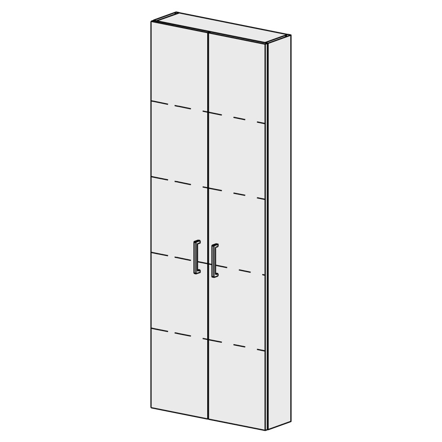 Armoire haute Sélection 60 cm
L: 60, H: 168, P: 17,8 cm
2 portes
4 rayons réglables
portes avec Blumotion
poignées selon palette
faces/côtés visibles sel. code
couleurs selon palette