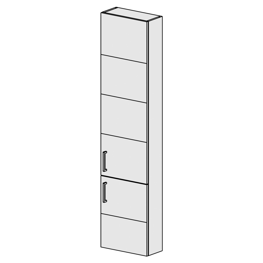 Armoire haute Sélection 40 cm
L: 40 H: 168, P: 17,8 cm
2 portes, charnières à droite
4 rayons réglables
portes avec Blumotion
poignées selon palette
faces/côtés visibles sel. code
couleurs selon palette