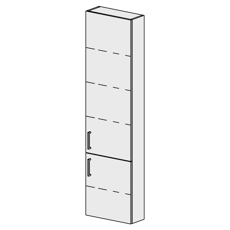 Armoire haute Sélection 45 cm
L: 45 H: 168, P: 17,8 cm
2 portes, charnières à gauche
4 rayons réglables
portes avec Blumotion
poignées selon palette
faces/côtés visibles sel. code
couleurs selon palette