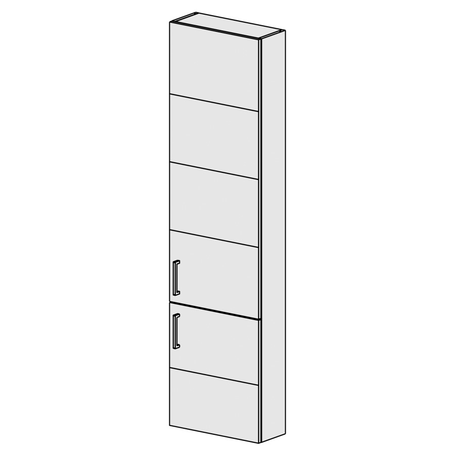 Armoire haute Sélection 45 cm
L: 45 H: 168, P: 17,8 cm
2 portes, charnières à droite
4 rayons réglables
portes avec Blumotion
poignées selon palette
faces/côtés visibles sel. code
couleurs selon palette