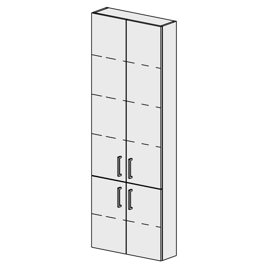 Armoire haute Sélection 60 cm
L: 60, H: 168, P: 17,8 cm
4 portes
4 rayons réglables
portes avec Blumotion
poignées selon palette
faces/côtés visibles sel. code
couleurs selon palette