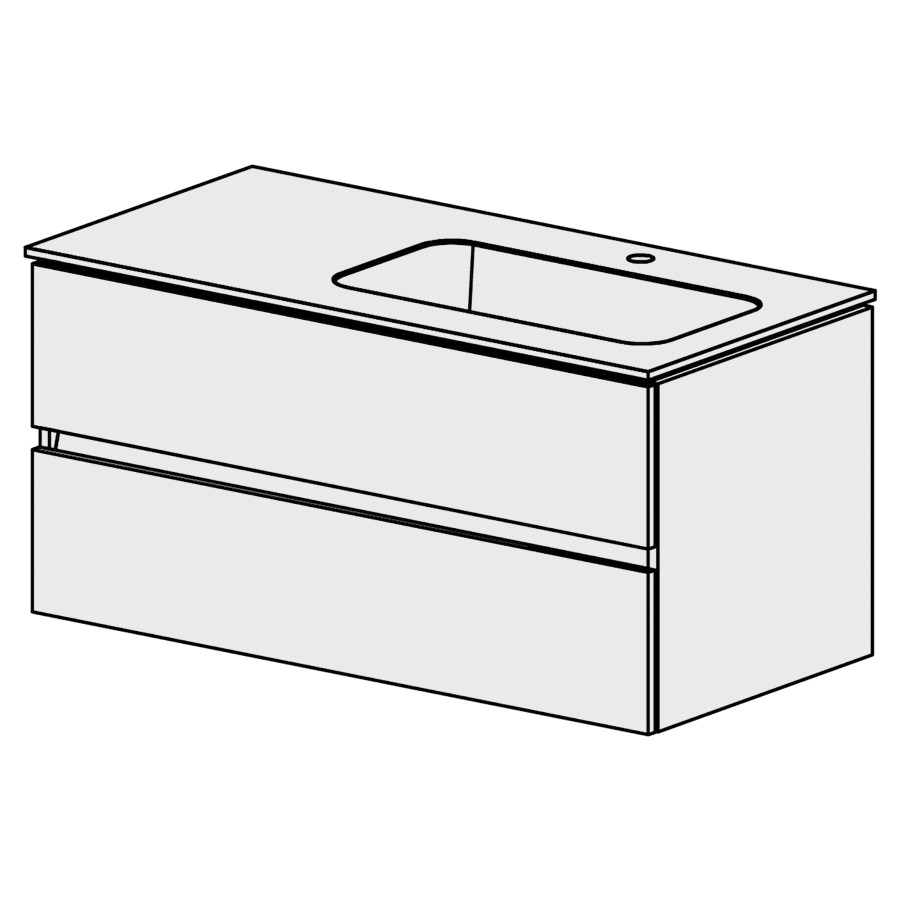 Meuble Stilo Mineral 106 cm
L:106, H:49, T:50.7 cm
table en marbre artificiel
blanc mat
avec 1 lavabo à droite
2 tiroirs
tiroirs avec Blumotion
avec liste de décor
faces/côtés visibles sel. code
couleurs selon palette
inclus siphon à encombrement
réduit & joint caoutchouc 32mm
