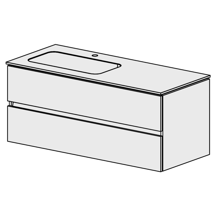 Meuble Stilo Mineral 121 cm
L:121, H:49, T:50.7 cm
table en marbre artificiel
blanc mat
avec 1 lavabo à gauche
2 tiroirs
tiroirs avec Blumotion
avec liste de décor
faces/côtés visibles sel. code
couleurs selon palette
inclus siphon à encombrement
réduit & joint caoutchouc 32mm