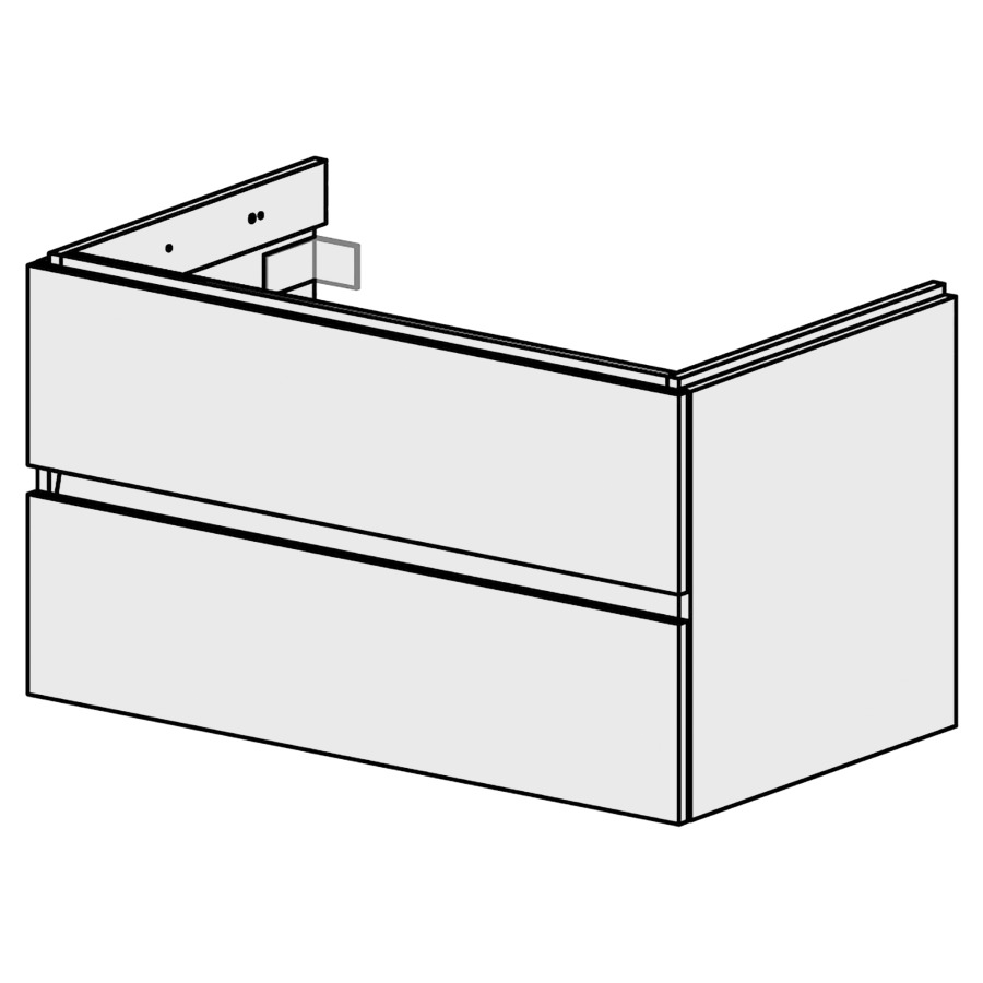 Meuble Stilo Top 90 cm
L:90, H:49, P:50,7 cm
pour lavabo au milieu
2 tiroirs
tiroirs avec Blumotion
avec liste de décor
faces/côtés visibles sel. code
couleurs selon palette
inclus siphon à encombrement
réduit & joint caoutchouc 32mm