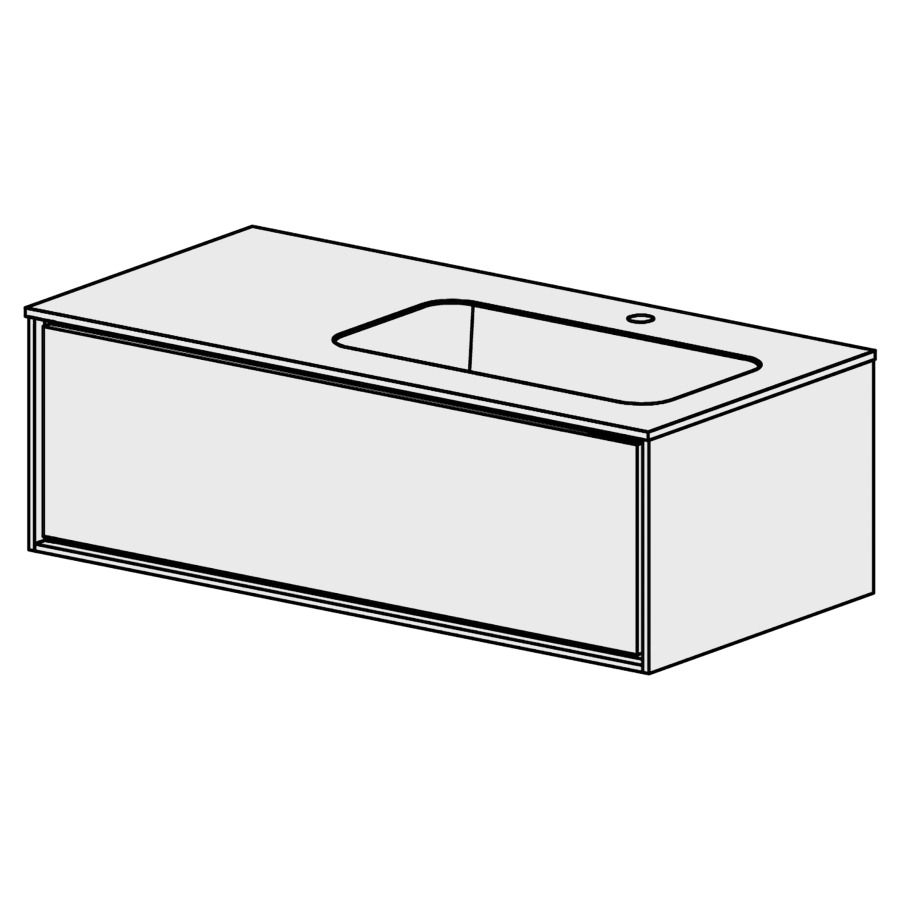 Meuble Harmony 105,5 cm
L: 105, H: 34,5, P: 51,5 cm
table en marbre artificiel
blanc mat,avec 1 lavabo droite
sans trop-plein, 1 tiroir
tiroir avec Blumotion
cadre décoratif blanc mat
faces selon code
sans poignée, avec tip-on
couleurs selon palette
inclus siphon à encombrement
réduit & joint caoutchouc 32mm