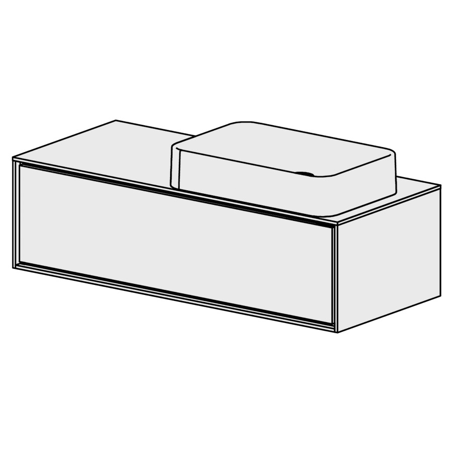 Meuble Harmony 120,5 cm
L: 120, H: 47, P: 51,5 cm
table en marbre blanc Modern
pour 1 lavabo à droite
sans trop-plein,2 tiroirs
tiroirs avec Blumotion
cadre décoratif blanc mat
faces selon code
sans poignée, avec tip-on
couleurs selon palette
inclus siphon à encombrement
réduit & joint caoutchouc 32 mm