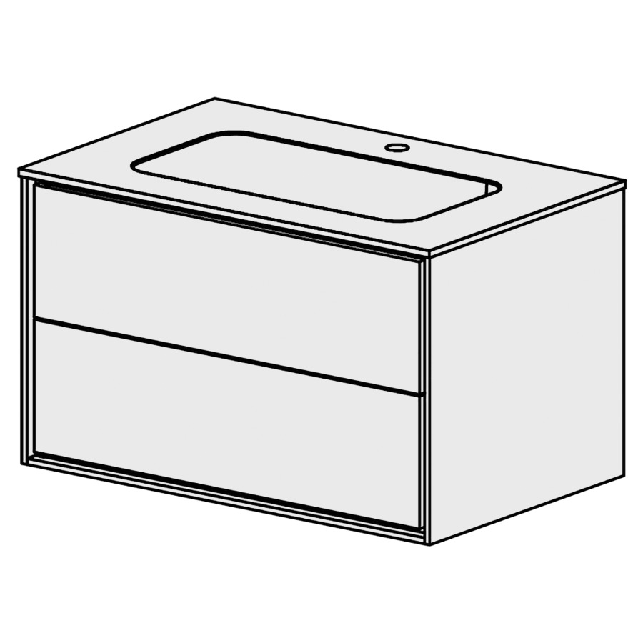 Meuble Harmony 80,5 cm
L: 80 H: 48,5, P: 51,5 cm
table en marbre artificiel
blanc mat,avec 1 lavabo au mi-
lieu sans trop-plein,2 tiroirs
tiroirs avec Blumotion
cadre décoratif blanc mat
faces selon code
sans poignée, avec tip-on
couleurs selon palette
inclus siphon à encombrement
réduit & joint caoutchouc 32mm