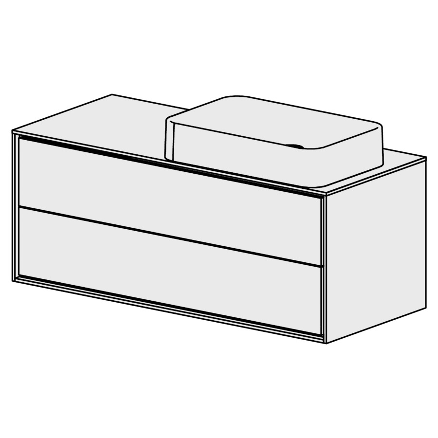 Meuble Harmony 120,5 cm
L: 120, H: 48, P: 51,5 cm
table en marbre blanc Modern
pour 1 lavabo à droite
sans trop-plein,2 tiroirs
tiroirs avec Blumotion
cadre décoratif blanc mat
faces selon code
sans poignée, avec tip-on
couleurs selon palette
inclus siphon à encombrement
réduit & joint caoutchouc 32 mm