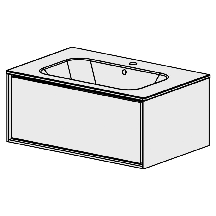 Meuble Harmony 80,5 cm
L: 80 H: 34,5, P: 51,5 cm
table en marbre artificiel
blanc brillant,avec 1 lavabo
milieu sans trop-plein, 1 ti-
roir, tiroir avec Blumotion
cadre décoratif blanc brillant
faces selon code
sans poignée, avec tip-on
couleurs selon palette
inclus siphon à encombrement
réduit & joint caoutchouc 32mm