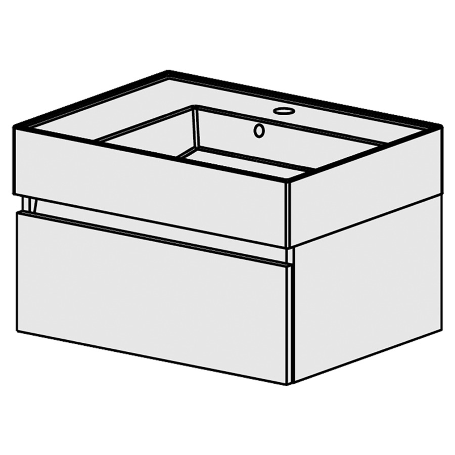 Meuble Quadra 61 cm
L: 61, H: 37.8, P: 46 cm
table en céramique blanc, avec
1 lavabo à droite,
avec 1 tiroir et liste décor,
faces/côtés visibles sel. code
couleurs selon palette,
incl 1 siphon encombr. réduit