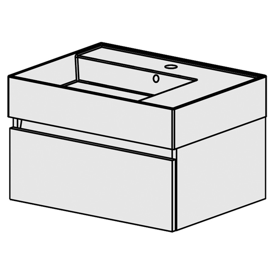 Meuble Quadra 61 cm
L: 61, H: 37.8, P: 46 cm
table en céramique blanc,
avec 1 lavabo à gauche, avec 1
tiroir, avec Blumotion,
et liste décor,
faces/côtés visibles sel. code
couleurs selon palette,
incl 1 sifon encombr. réduit