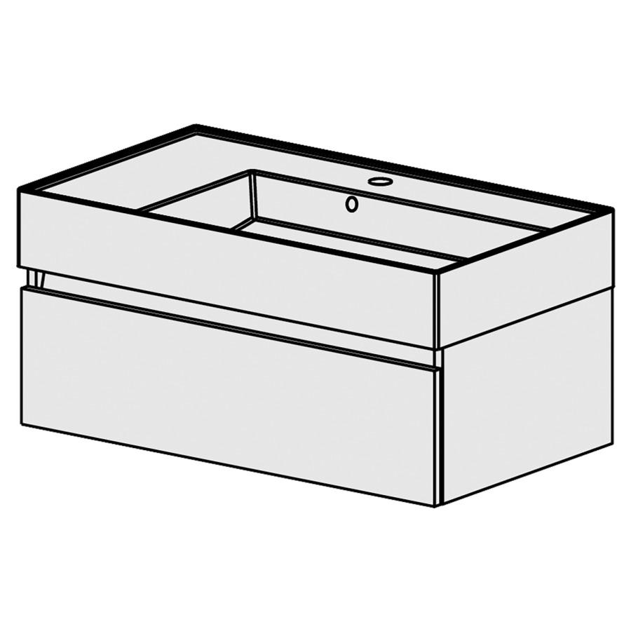 Meuble Quadra 81 cm
L: 80, H: 25.3, P: 43.8 cm
table en céramique blanc, avec
1 lavabo à droite,
avec 1 tiroir et liste décor,
faces/côtés visibles sel. code
couleurs selon palette,
incl 1 siphon encombr. réduit