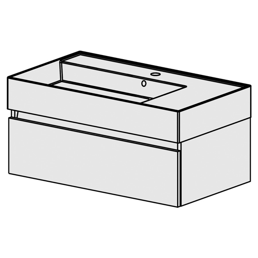 Meuble Quadra 81 cm
L: 81, H: 37.8, P: 46 cm
table en céramique blanc,
avec 1 lavabo à gauche, avec 1
tiroir, avec Blumotion,
et liste décor,
faces/côtés visibles sel. code
couleurs selon palette,
incl 1 sifon encombr. réduit