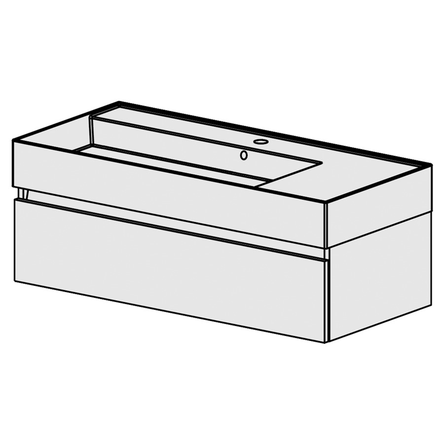 Meuble Quadra 101 cm
L: 101, H: 37.8, P: 46 cm
table en céramique blanc,
avec 1 lavabo à gauche, avec 1
tiroir, avec Blumotion,
et liste décor,
faces/côtés visibles sel. code
couleurs selon palette,
incl 1 sifon encombr. réduit