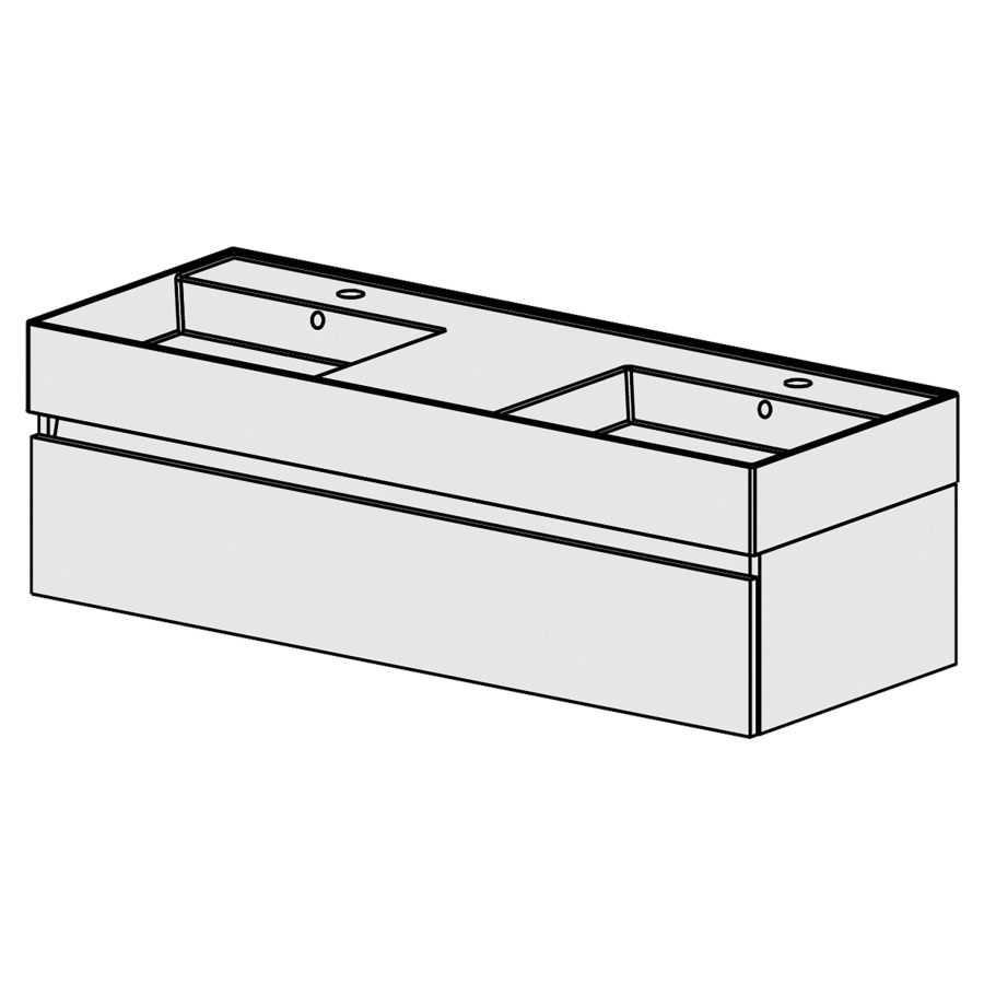 Meuble Quadra 121 cm
L: 121, H: 37.8, P: 46 cm
table en céramique blanc,
avec 2 lavabos,avec 1
tiroir, avec Blumotion,
et liste décor,
faces/côtés visibles sel. code
couleurs selon palette,
incl 1 sifon encombr. réduit