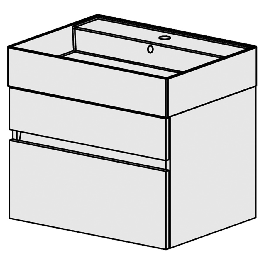 Meuble Quadra 61 cm
L: 61, H: 51.5, P: 46 cm
table en céramique blanc,
avec 1 lavabo au milieu,
armoire à 2 tiroirs, avec
Blumotion et liste décor,
faces/côtés visibles sel. code
couleurs selon palette,
incl 1 sifon encombr. réduit