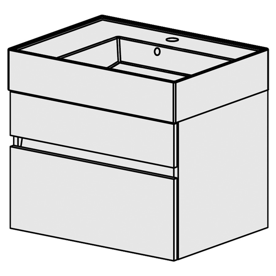 Meuble Quadra 61 cm
L: 61, H: 51.5, P: 46 cm
table en céramique blanc, avec
1 lavabo à droite,
avec 2 tiroirs et liste décor,
faces/côtés visibles sel. code
couleurs selon palette,
incl 1 siphon encombr. réduit